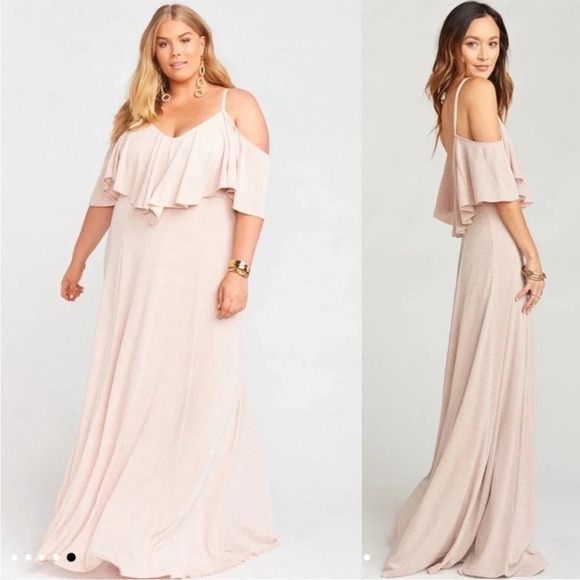 Show Me Your Mumu Renee Ruffle Maxi Dress in Dancing Queen Shine Blush Size 1X - Picture 2 of 11